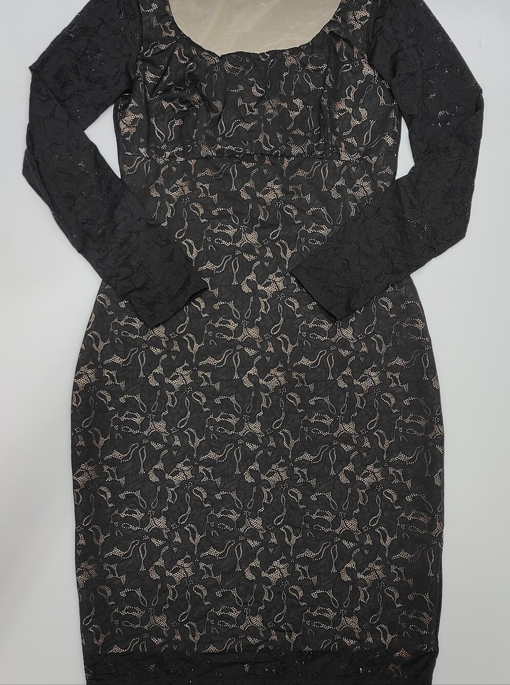Black Lace-Overlay Long Sleeve Sheath Dress Size 2XL